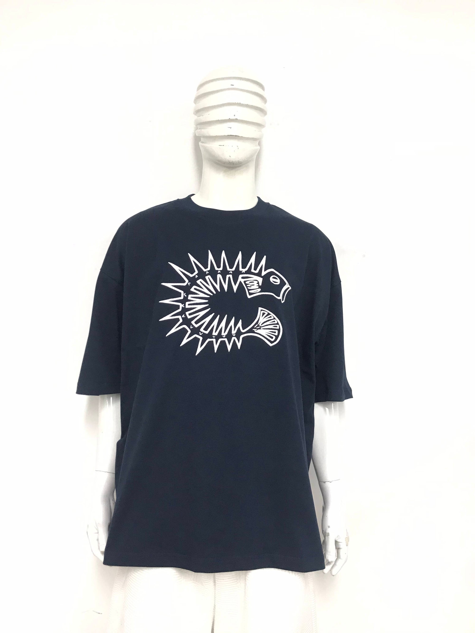 T-Shirt - ﻿Navy Blue: High Quality Thick Cotton - w/ Large White Crest Logo Embroidery