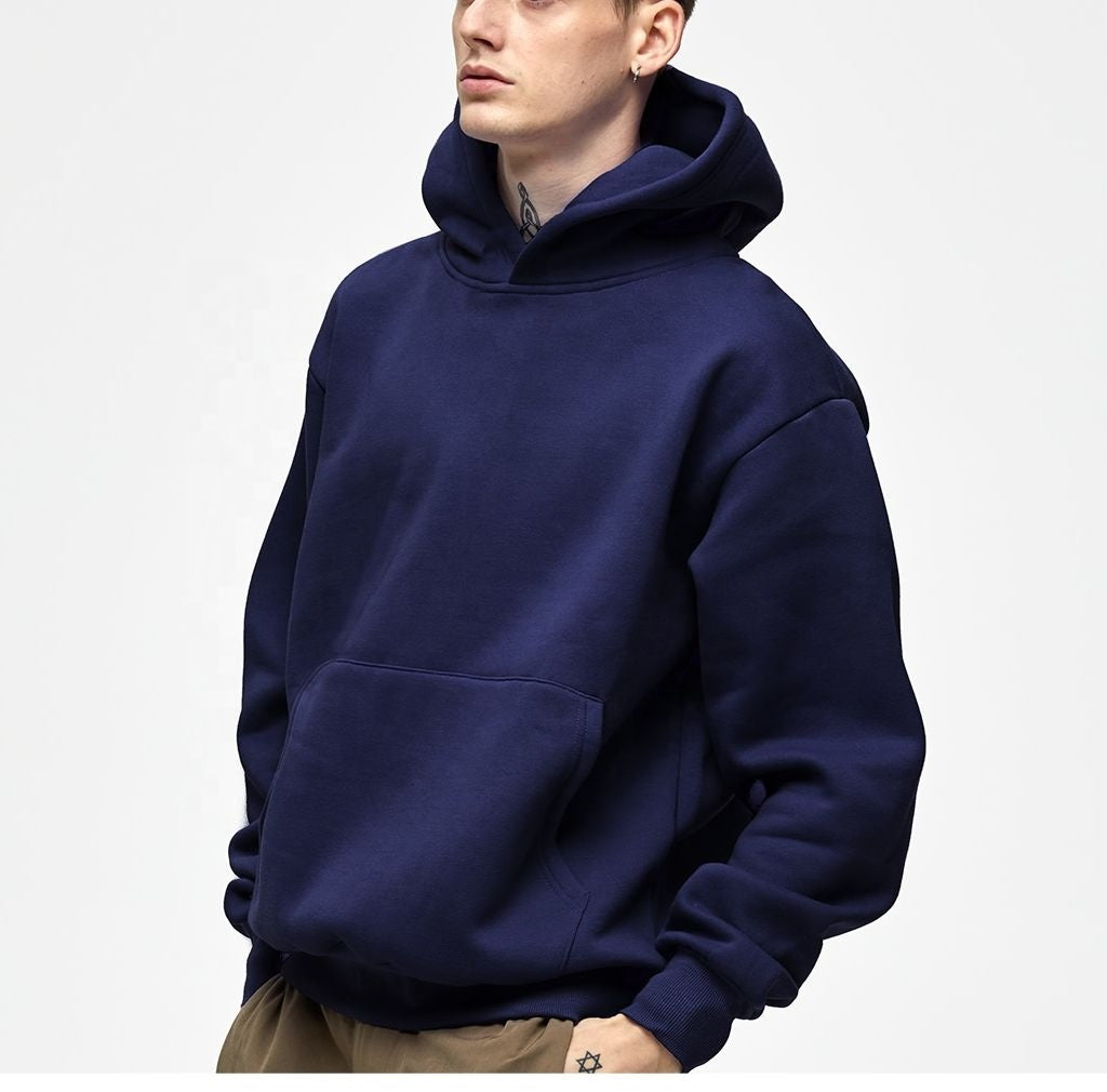 Hoodie : Navy Blue: Custom Designed Drop Shoulder Oversized Heavy Cotton Fleece Hoodie