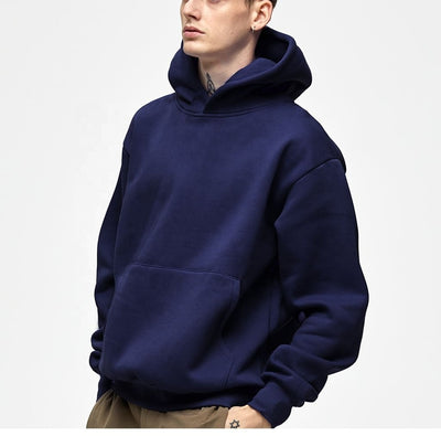 Hoodie : Navy Blue: Custom Designed Drop Shoulder Oversized Heavy Cotton Fleece Hoodie