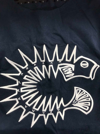 T-Shirt - ﻿Navy Blue: High Quality Thick Cotton - w/ Large White Crest Logo Embroidery