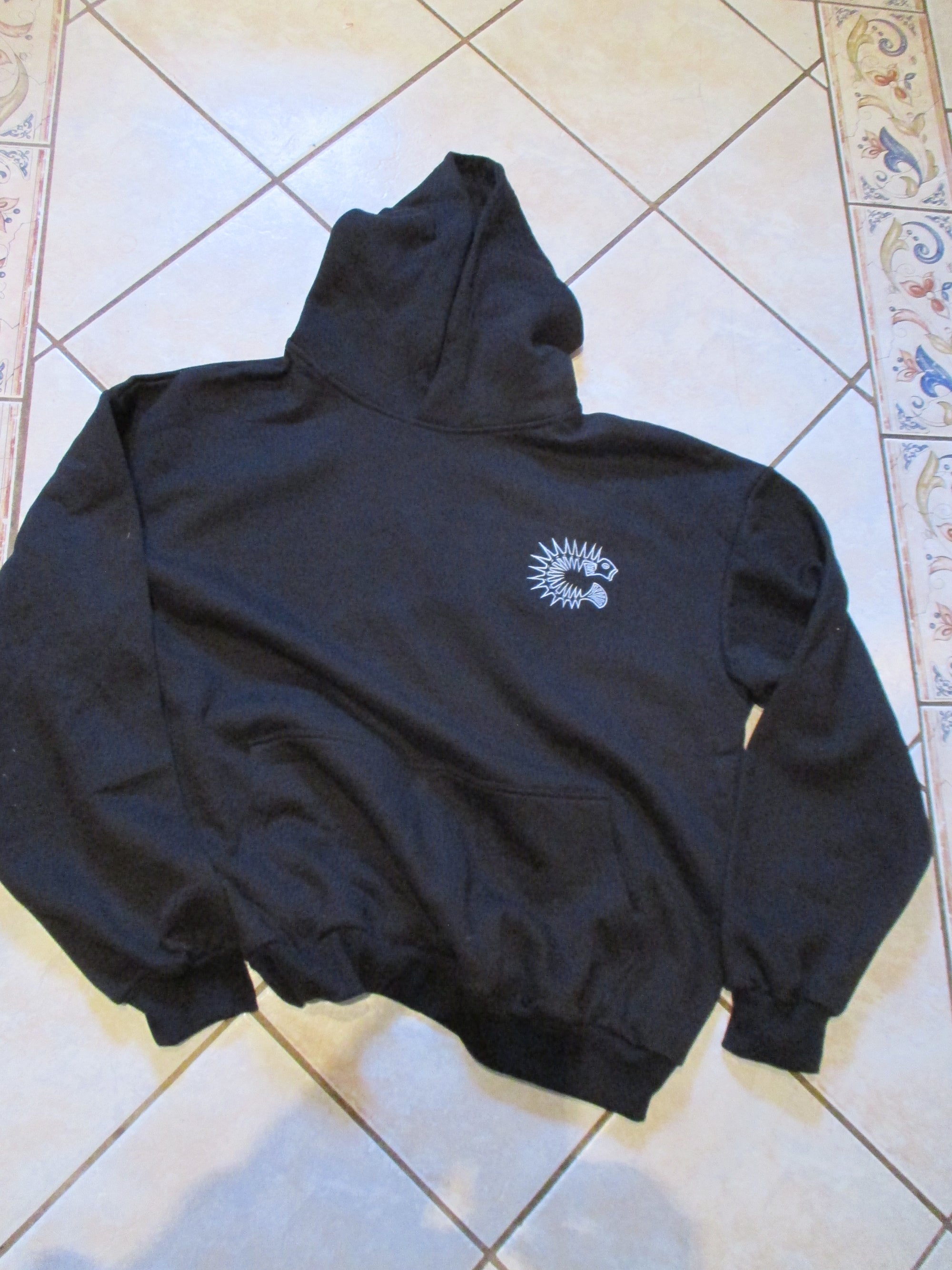 Hoodie : Dark Grey: Custom Designed Drop Shoulder Oversized Heavy Cotton Fleece Hoodie w/ White Crest Embroidery