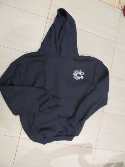 Hoodie : Dark Grey: Custom Designed Drop Shoulder Oversized Heavy Cotton Fleece Hoodie w/ White Crest Embroidery