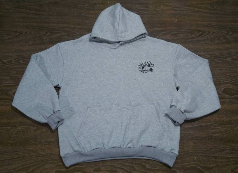 Hoodie : Grey Sweats: Custom Designed Drop Shoulder Oversized Heavy Cotton Fleece Hoodie