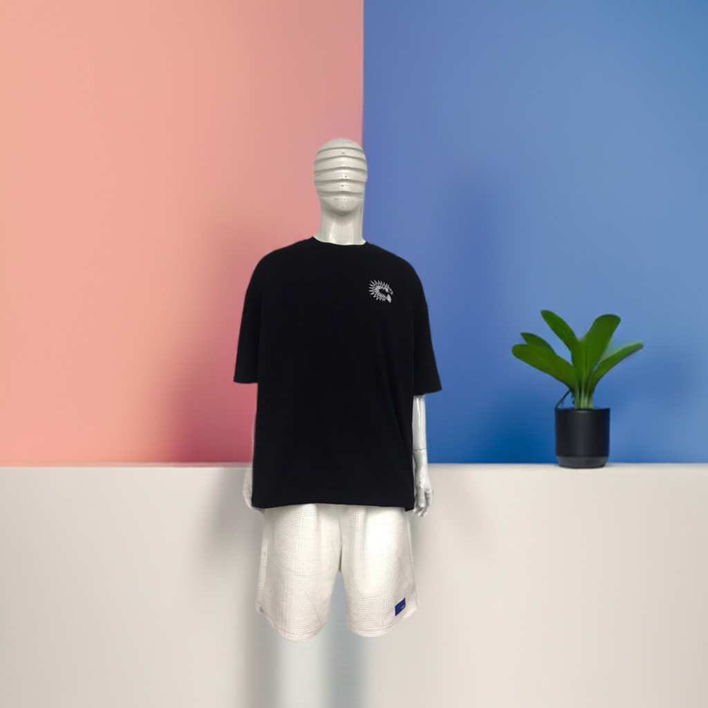 T-Shirt - ﻿Jet Black: High Quality Thick Cotton - w/ White Crest Logo Embroidery