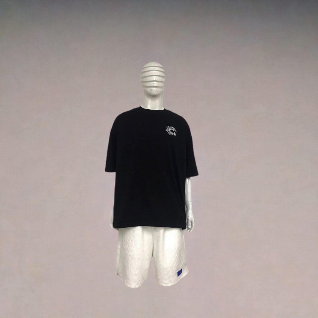 T-Shirt - ﻿Jet Black: High Quality Thick Cotton - w/ White Crest Logo Embroidery