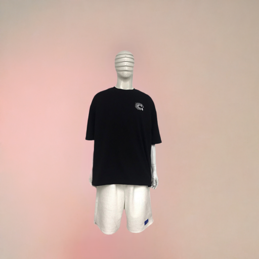 T-Shirt - ﻿Jet Black: High Quality Thick Cotton - w/ White Crest Logo Embroidery