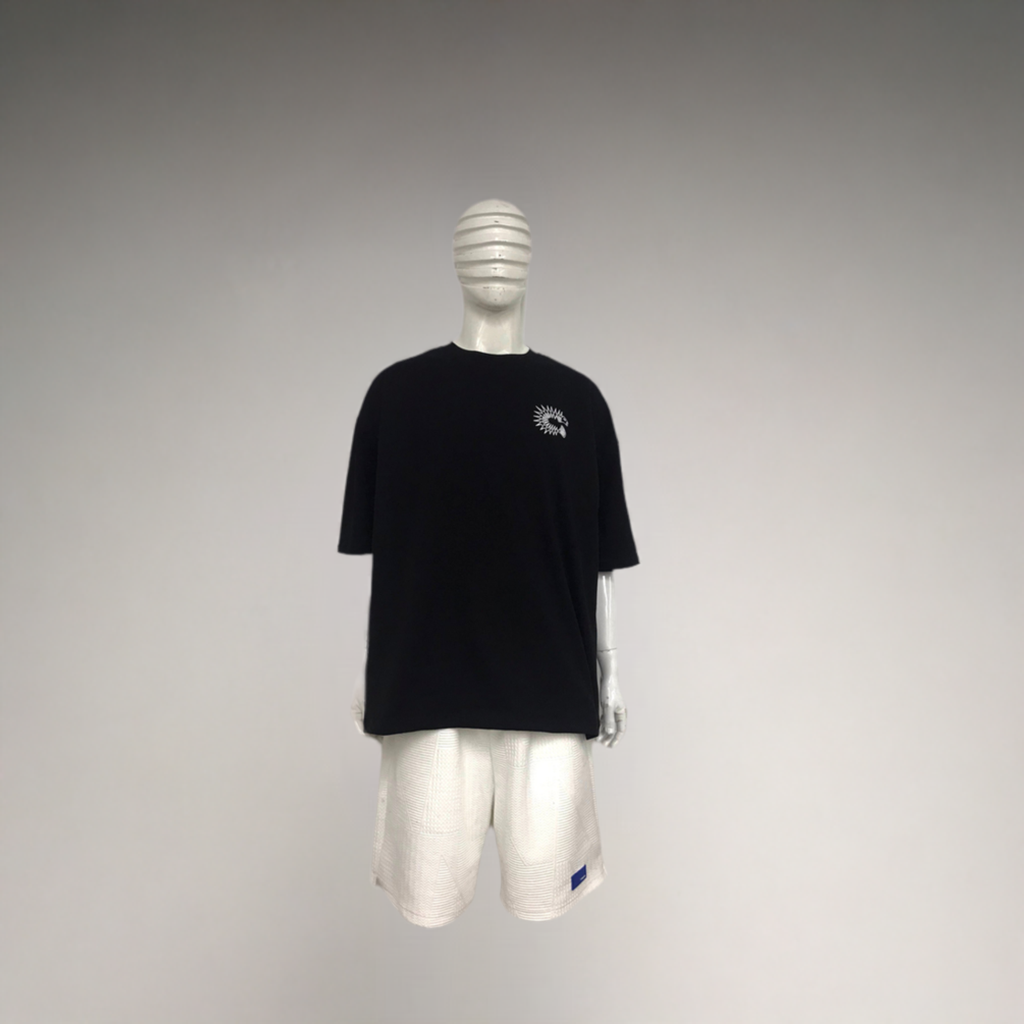 T-Shirt - ﻿Jet Black: High Quality Thick Cotton - w/ White Crest Logo Embroidery